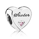 Charm Pandora corazón Sister piedra rosa