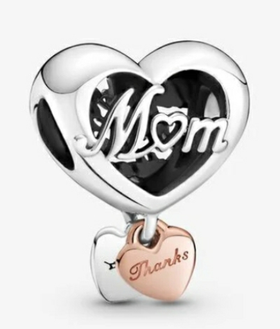 Charm Pandora Mom colgante Thanks oro rosa