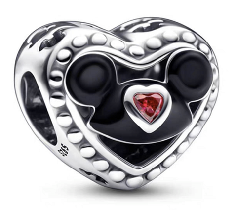 Charm Pandora corazón silueta Mickey esmalte negro