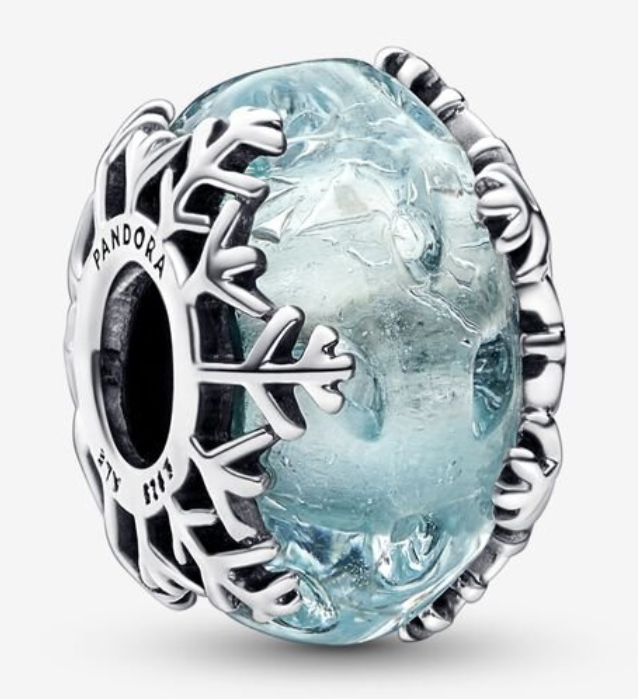 Charm Pandora cristal de Murano azul hielo con copos de nieve