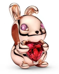Charm Pandora conejito oro rosa con corazón rojo
