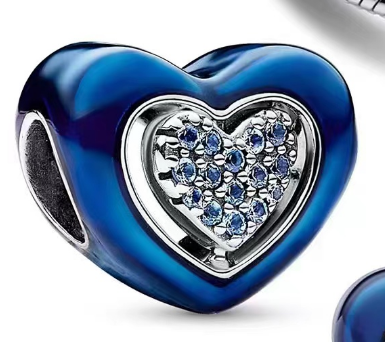 Charm Pandora doble corazón esmalte azul