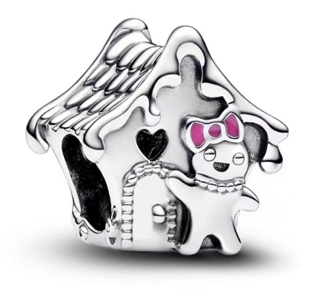 Charm casita de jengibre con lazo rosa