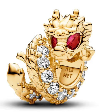 Charm dragón dorado con ojos rojos y circonias