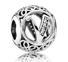 Charm Pandora Letra V Filigrana Pavé