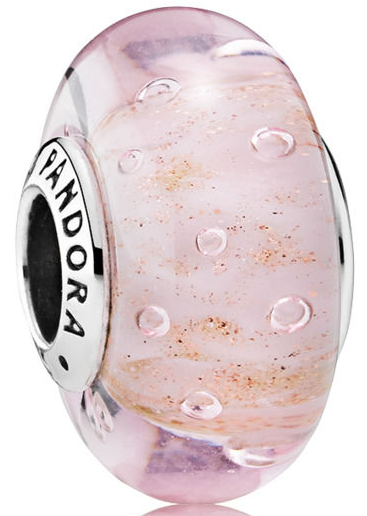 Charm Pandora cristal de Murano rosa con destellos dorados