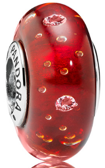 Charm Pandora Cristal Murano Rojo con Circonias Rosadas