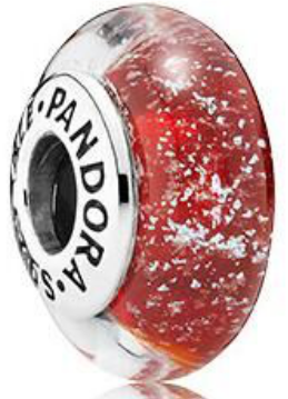 Charm Pandora Cristal Murano Rojo Destellos Plateados