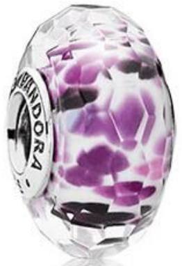 Charm Pandora bola cristal facetado blanco motas moradas
