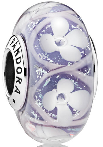 Charm Pandora Cristal Murano Flores Blancas Espiral Lila