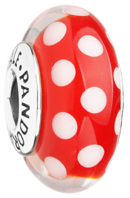 Charm Pandora Cristal Murano Rojo Lunares Blancos