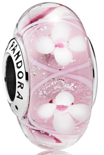 Charm Pandora Cristal Murano Flores Blancas Espiral Rosa