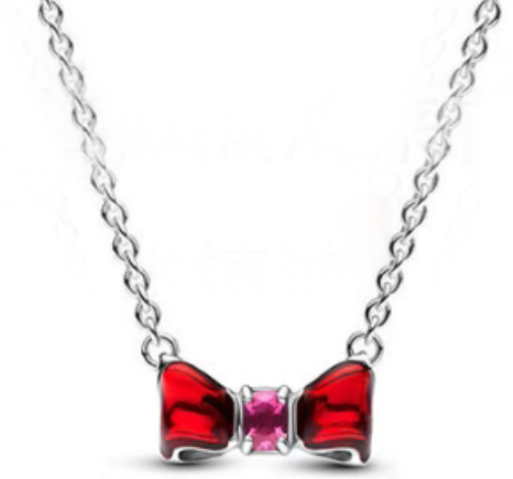 Collar moño esmalte rojo piedra rosa Pandora