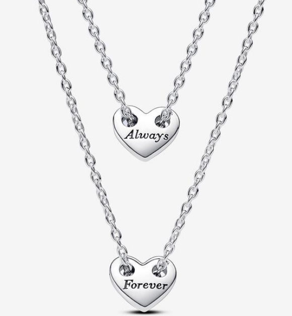 [393207C00-45] Collar Pandora doble hilera corazones Always y Forever