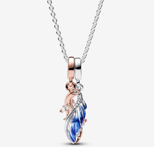 Collar Pandora Pluma Esmalte Azul Bicolor 60cm