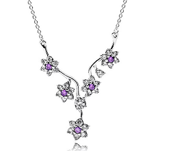Collar Pandora Flores Circonia Morada Plata