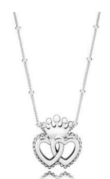 Collar Pandora Corazones Entrelazados con Corona Plata