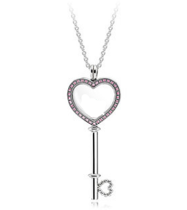 Collar Pandora llave corazón piedras rosas
