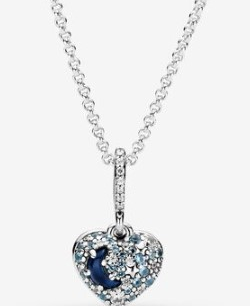 Collar Pandora corazón cielo estrellado azul