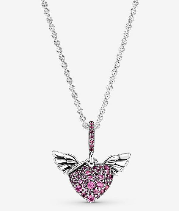 Collar Pandora Corazón Alas Pavé Rosa
