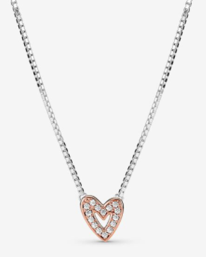 Collar Pandora Corazón Abierto Bicolor Rosa