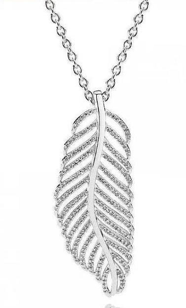 Collar Pandora Pluma Pavé Total Plata