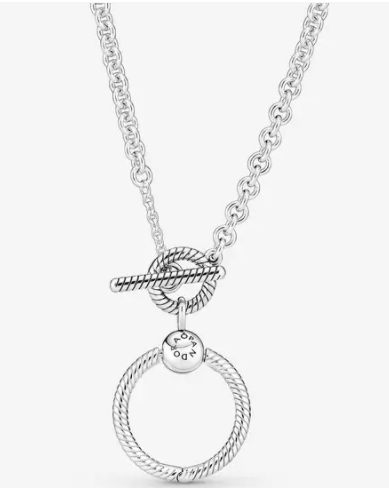 Collar Pandora Aro Texturizado Cierre Toggle Plata