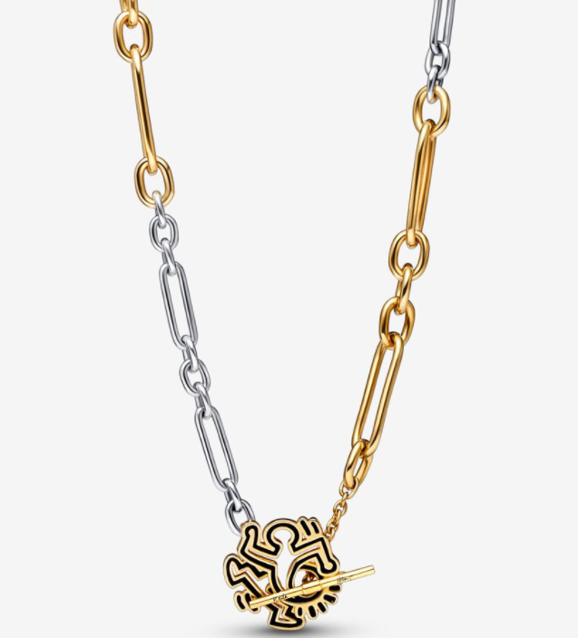 Collar Pandora Cadena Bicolor Figura Esmalte Negro