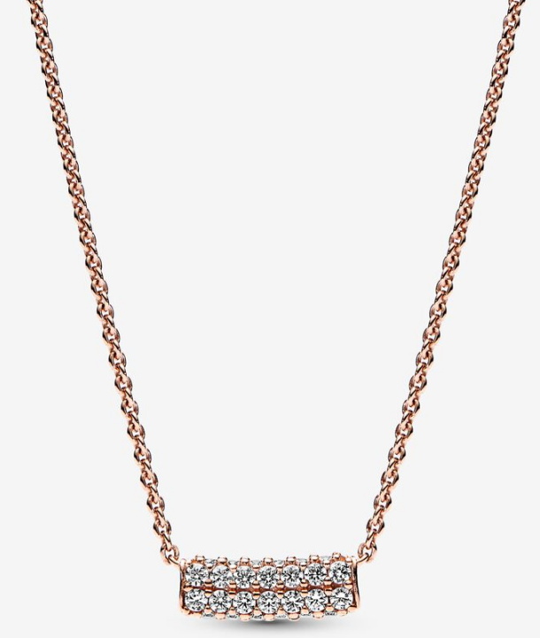 [382621C01-45] Collar Pandora Barra Cilíndrica Pavé Oro Rosa