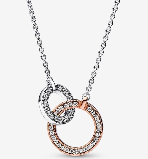 [382778C01] Collar Pandora Dos Aros Pavé Entrelazados Bicolor
