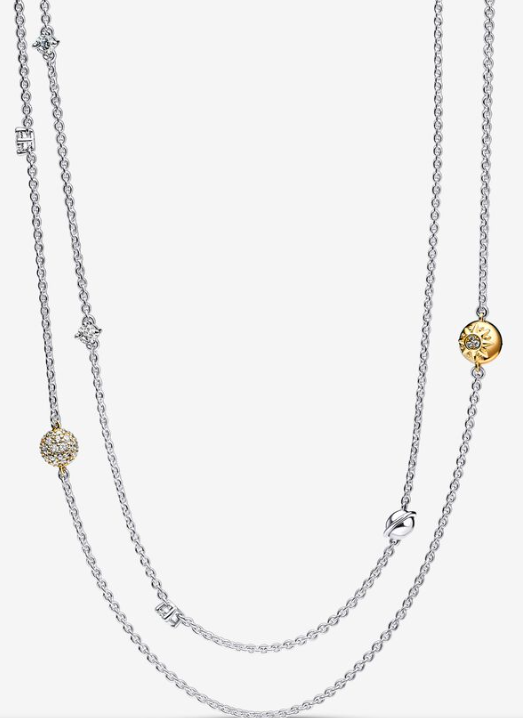 Collar Pandora Sautoir Multidijes Plata y Dorado
