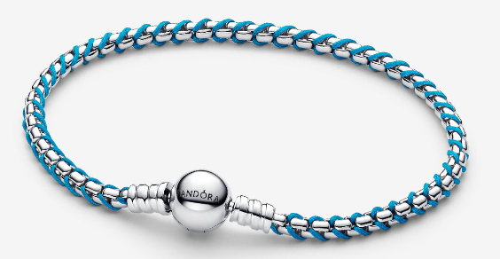 Brazalete Pandora cadena trenzada plata y azul turquesa
