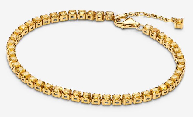 Brazalete Pandora Tenis Baño Dorado Circonias Champán