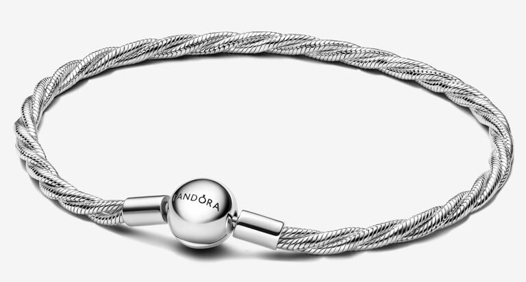 [593757C00] Brazalete Pandora cadena trenzada broche bola plata
