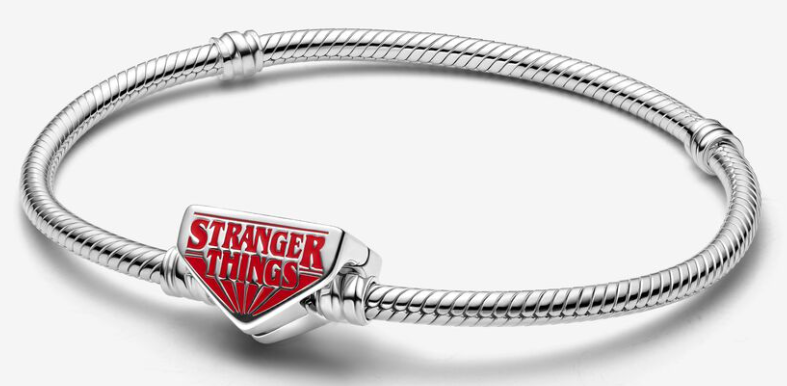 [593572C01] Brazalete Pandora Stranger Things Logo Plata y Rojo