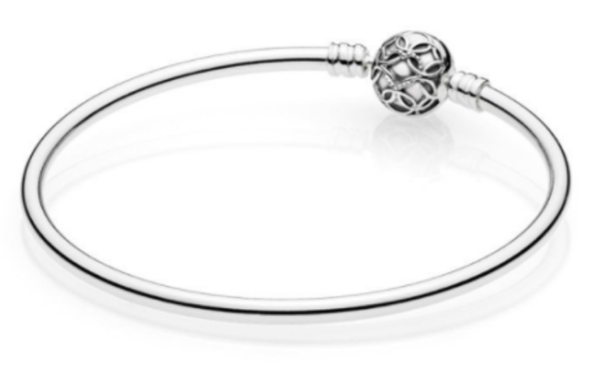 Brazalete rígido Pandora broche bola calada plata