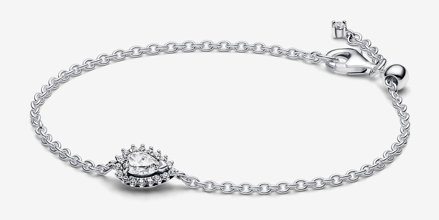 Brazalete Pandora Cadena Fina Lágrima Con Halo De Circonias