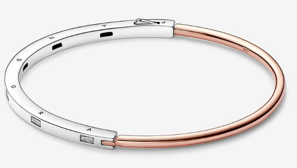 [582740C01] Brazalete Pandora Rígido Bicolor Letras Grabadas
