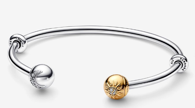 Brazalete Pandora Rígido Bicolor Sol y Pavé