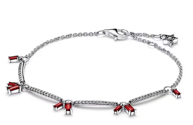 Brazalete Pandora Cadena Doble Dijes Baguette Rojos