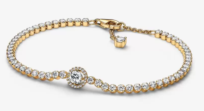 Brazalete Pandora Tenis Dorado Halo Circonias