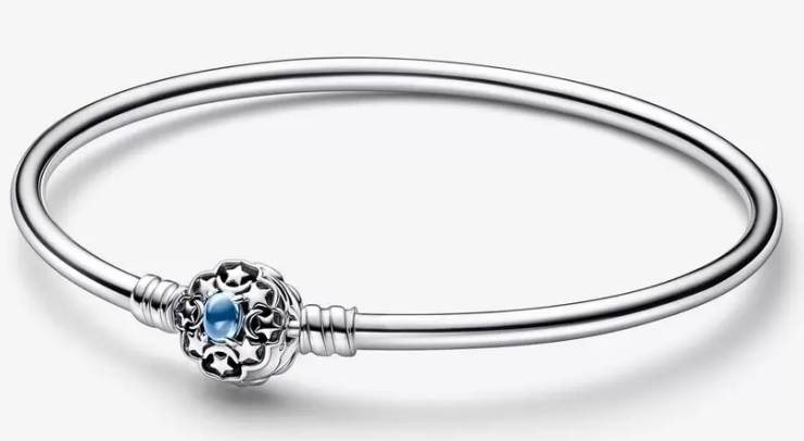 Brazalete Pandora Rígido Cierre Estrellas Y Piedra Azul