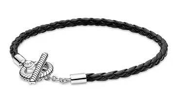 [591675C01] Brazalete Pandora Cordón Trenzado Negro Cierre Toggle