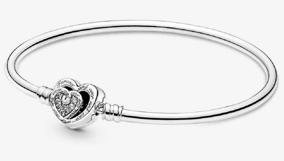 Brazalete Pandora Rígido Corazón Pavé Forever And Ever