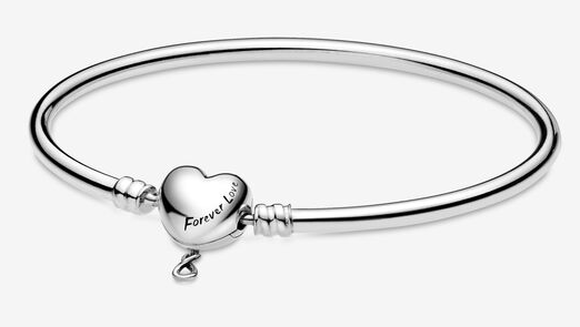 [598891C00] Brazalete rígido Pandora corazón Forever Love plata