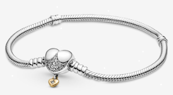 Brazalete Pandora Moments Cierre Corazón Pavé y Dije Dorado