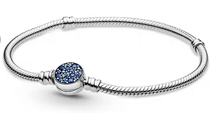 Brazalete Pandora broche pavé circonias azules plata