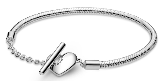 [599285C00] Brazalete Pandora cadena broche corazón barra plata
