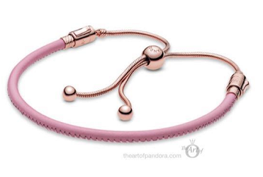 Brazalete deslizante Pandora cuero rosa baño oro rosa