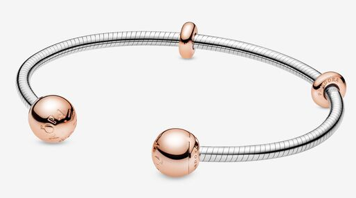 Brazalete Pandora Abierto Bolas Oro Rosa
